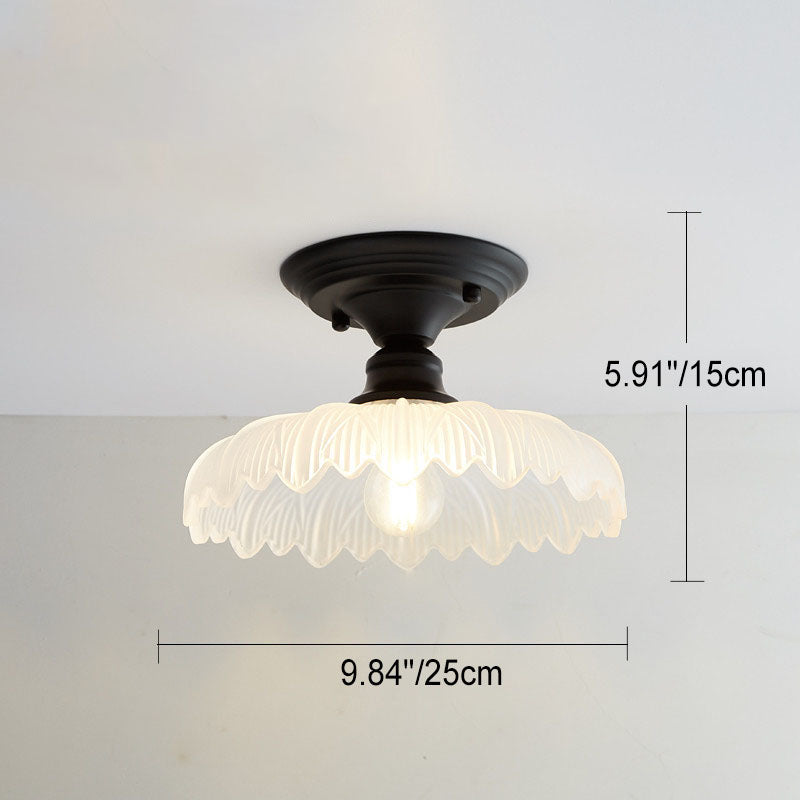 Nordic Vintage Glass Floral Round Geometry 1-Light Semi-Flush Mount Ceiling Light Lumendat