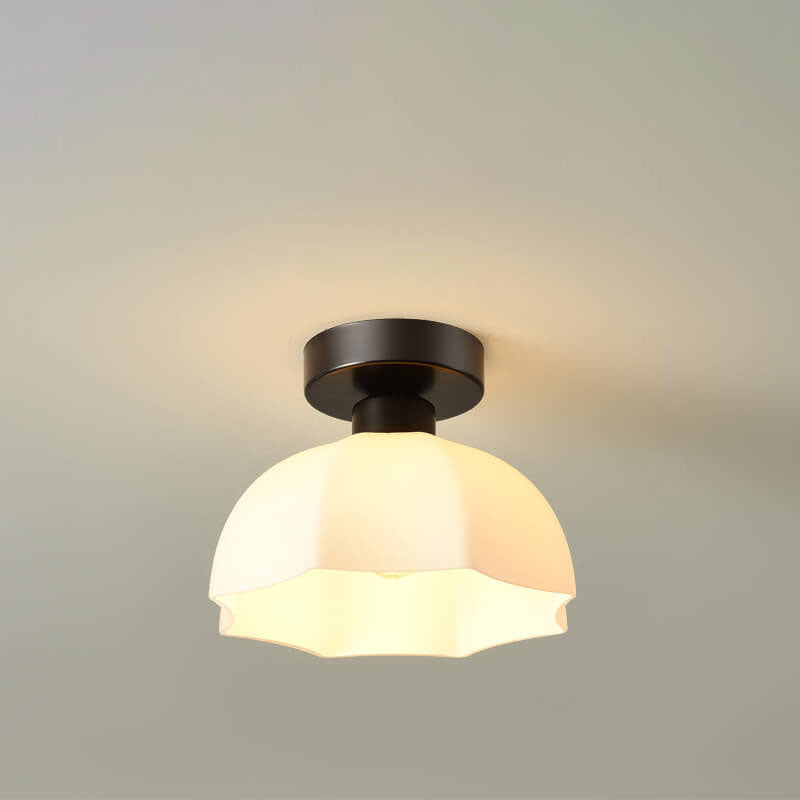 Scandinavian Modern Minimalist Iron Glass Ceramic Flower Diamond 1-Light Semi-Flush Mount Ceiling Light Lumendat