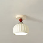 Contemporary Scandinavian Cream Ceramic Geometric Round Shade 1-Light Semi-Flush Mount Ceiling Light For Living Room