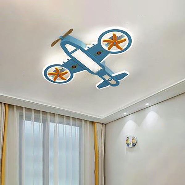 Lumendat Contemporary Creative Hardware Kids Aircraft LED Downrods Ceiling Fan Light For Bedroom Lumendat