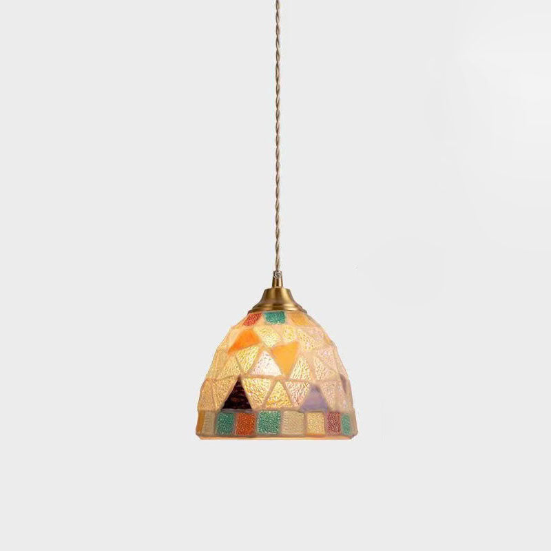 Traditional Tiffany Shell Decor Stained Glass Semicircle 1-light Pendant Light for Bedroom BulbSquare