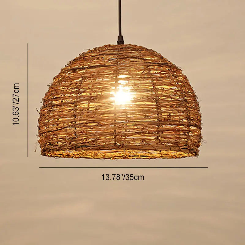 Retro Rattan Weaving Dome 1-light Pendant Light Lumendat
