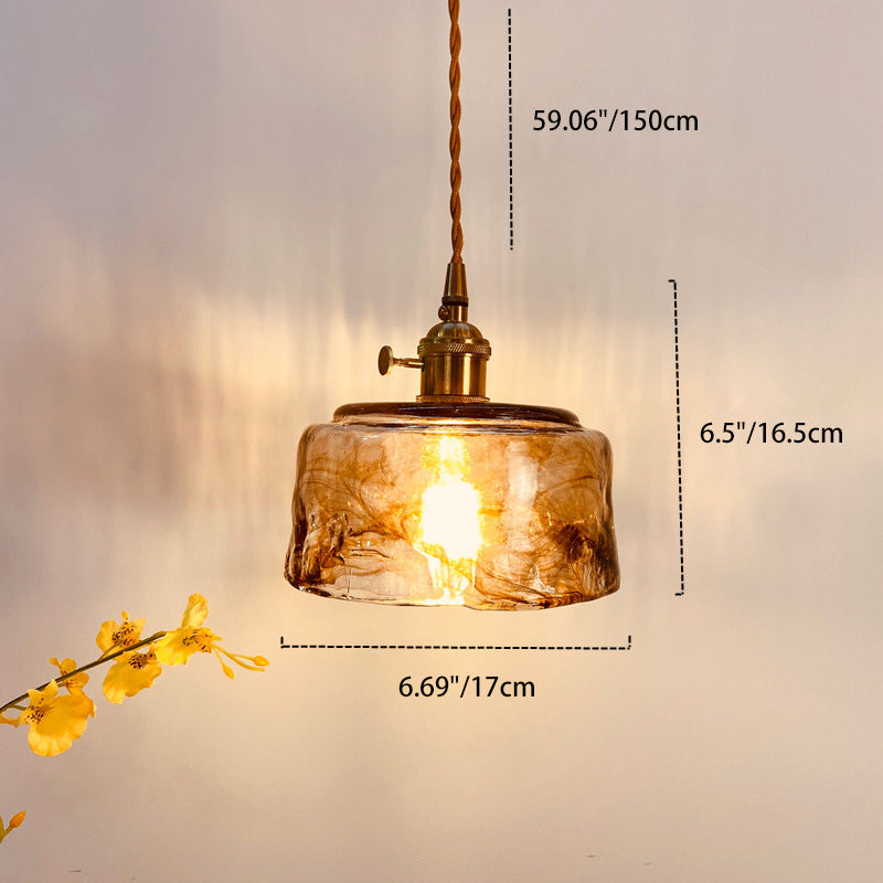 Traditional Vintage Amber Square Glass Brass 1-light Pendant Light for Living Room BulbSquare
