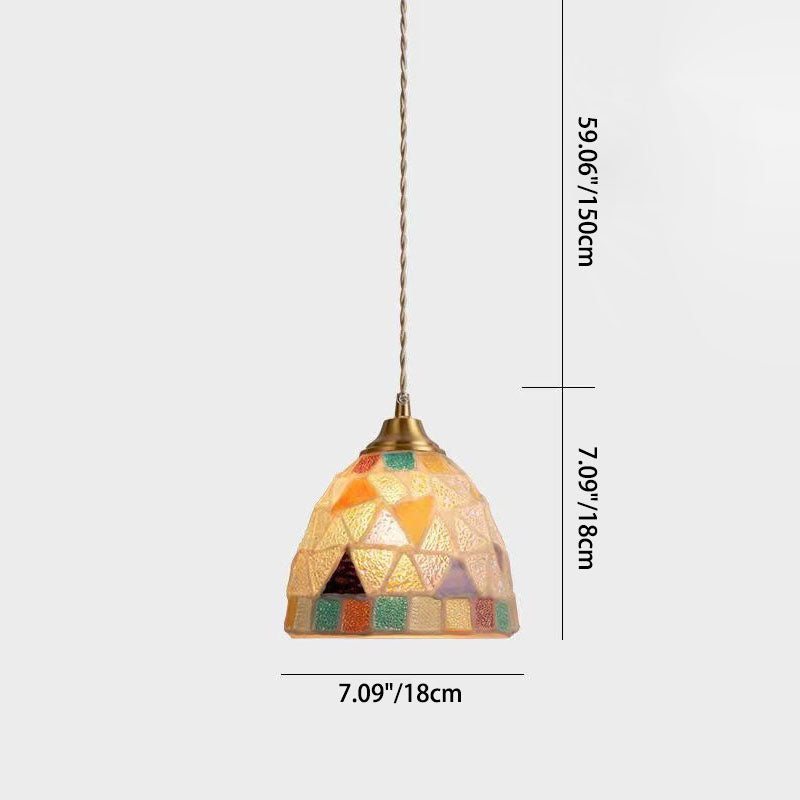 Traditional Tiffany Shell Decor Stained Glass Semicircle 1-light Pendant Light for Bedroom BulbSquare
