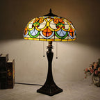 Tiffany Mediterranean Stained Glass Cone Pull Cord 2-Light Table Lamp Lumendat