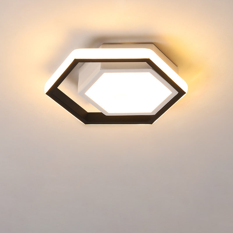 Modern Minimalist Geometric Hexagonal Ring LED Flush Mount Ceiling Light