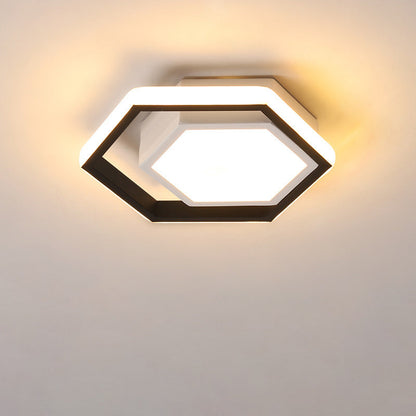 Modern Minimalist Geometric Hexagonal Ring LED Flush Mount Ceiling Light