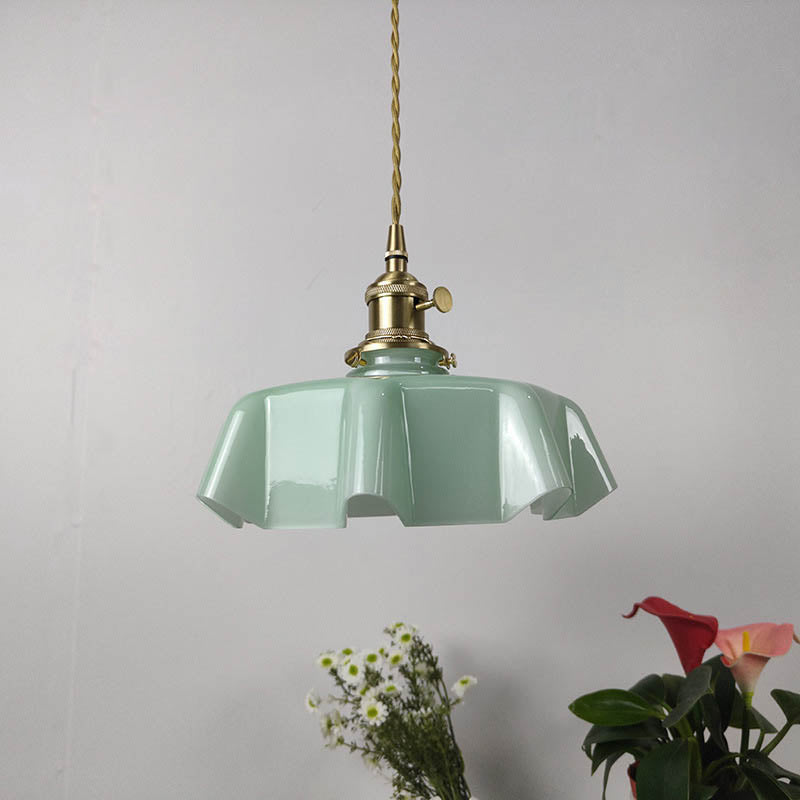 Traditional Japanese Cream Petal Glass Iron 1-Light Pendant Light For Dining Room