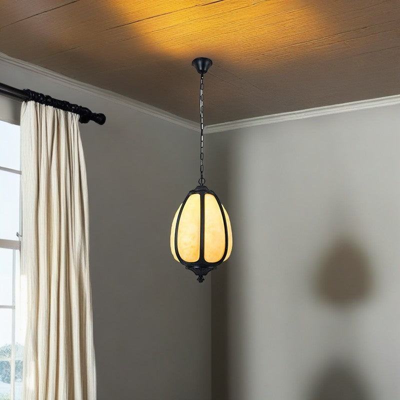 Modern Art Deco Cast Aluminum Oval Pumpkin 1-light Pendant Light for Outdoor Patio BulbSquare