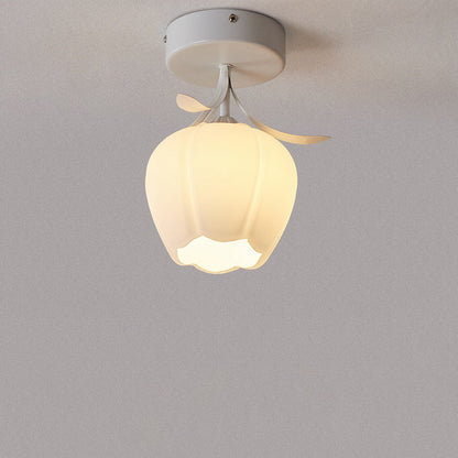Contemporary Creative Cream Flower Pod Flower Globe Iron Glass 1-light Semi-flush Mount Ceiling Light for Hallway