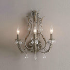 French Vintage Iron Crystal Hardware 3-Light Wall Sconce Lamp Lumendat