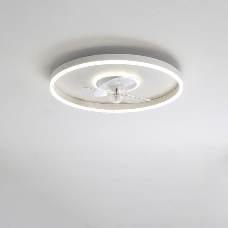 Contemporary Nordic Round Iron Silicone Aluminum Invisible LED Flush Mount Ceiling Fan Light For Living Room & Bedroom
