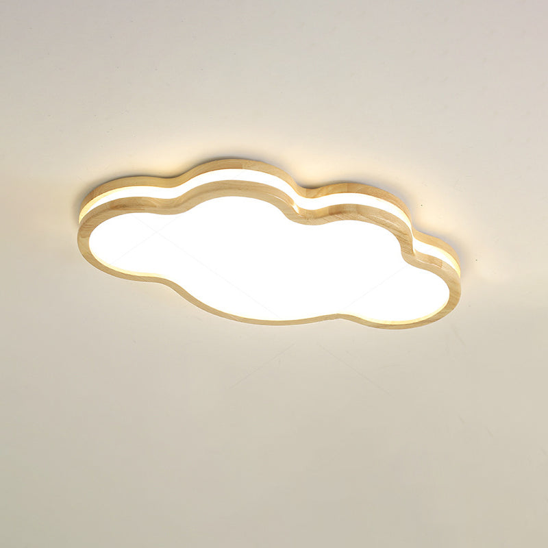 Lumendat Contemporary Nordic Kids Rubber Wood Glass Star Cloud Moon LED Flush Mount Ceiling Light For Bedroom Lumendat