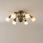 Traditional Rustic Floral Iron Glass 6/8/10 Light Semi-Flush Mount Ceiling Light For Living Room Lumendat