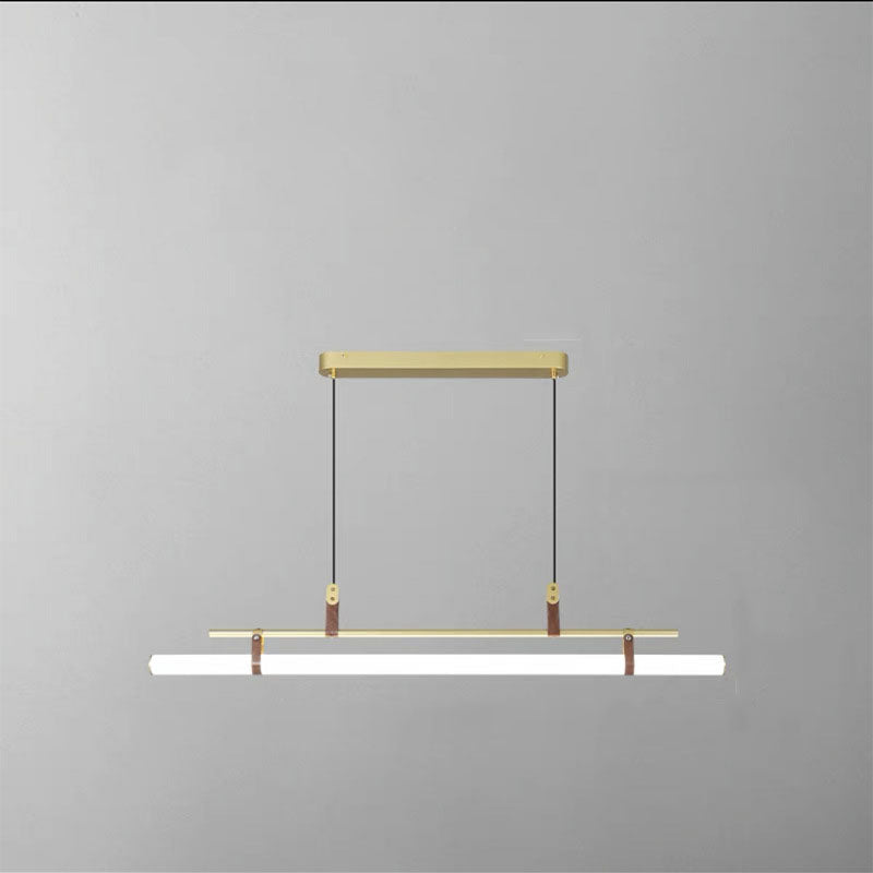 Modern Minimalist Long Strip Iron Acrylic Faux Leather LED Island Light Chandelier For Living Room & Dining Room Lumendat