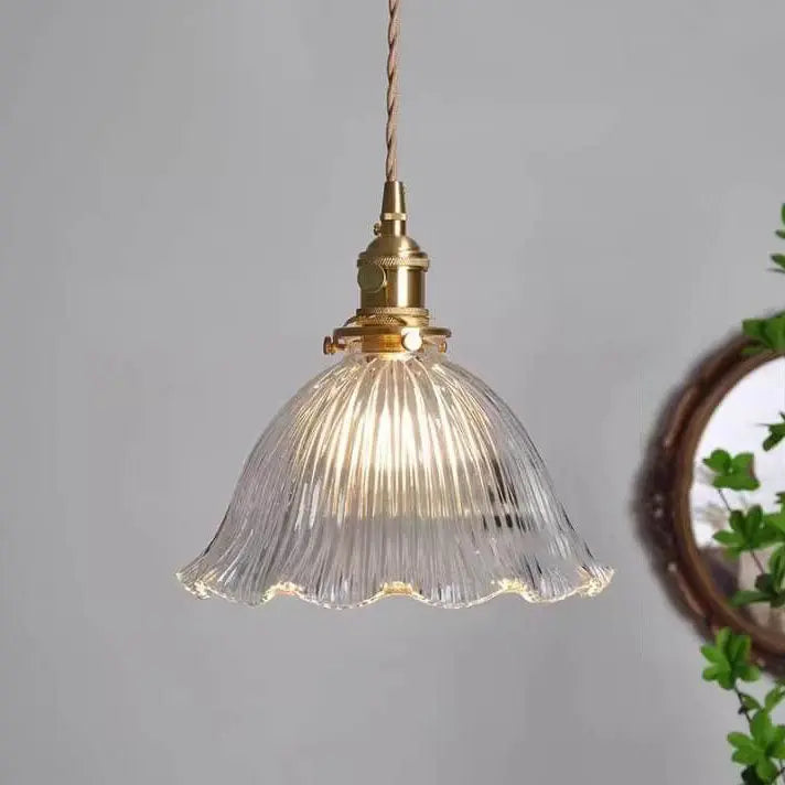 Nordic Modern Minimalist Flower Copper Walnut Glass 1-light Pendant Light Lumendat
