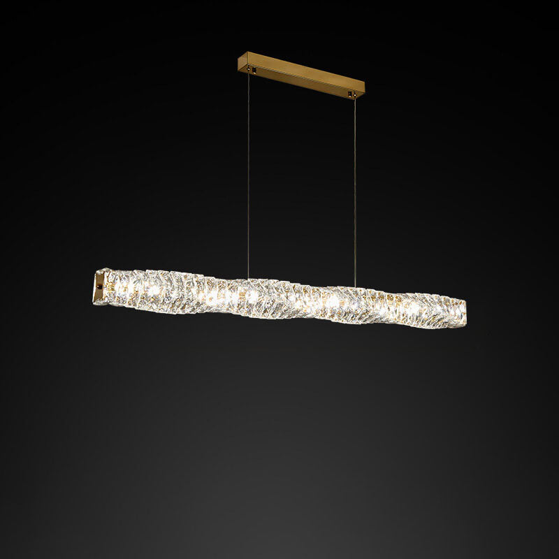 Modern Simplicity Stainless Steel Crystal Strip LED Island Light Pendant Light for Dining Room