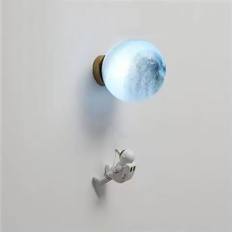 Lumendat Contemporary Creative 3D Printed Moon Shade Resin Astronaut 1-Light Wall Sconce Lamp For Bedroom Lumendat