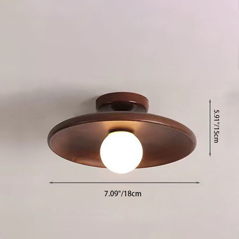 Modern Simplicity Rubberwood Glass Round 1-Light Semi-Flush Mount Ceiling Light For Hallway Lumendat