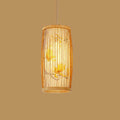 Modern Chinese Cylinder Waist Drum Bamboo Weaving 1-light Pendant Light