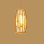 Modern Chinese Cylinder Waist Drum Bamboo Weaving 1-light Pendant Light