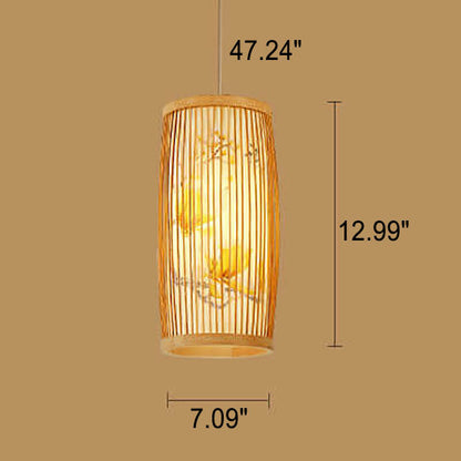 Modern Chinese Cylinder Waist Drum Bamboo Weaving 1-light Pendant Light