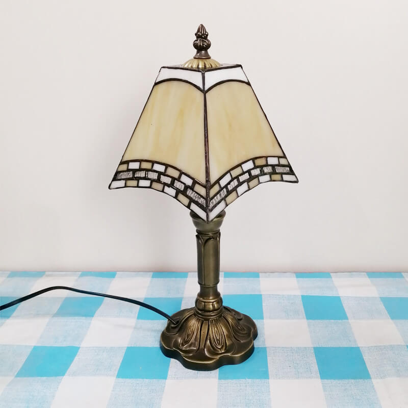 European Vintage Tiffany Square Stained Glass Iron 1-Light Table Lamp Lumendat
