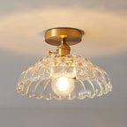 Modern French Minimalist Glass Flower Shape 1-Light Semi-Flush Mount Ceiling Light Lumendat
