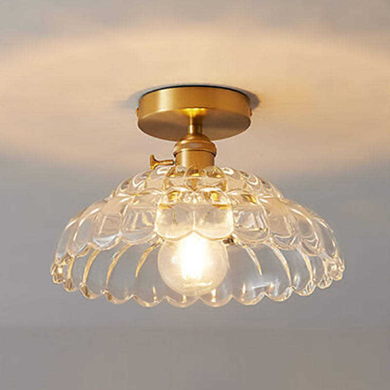 Modern French Minimalist Glass Flower Shape 1-Light Semi-Flush Mount Ceiling Light Lumendat