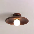 Modern Simplicity Rubberwood Glass Round 1-Light Semi-Flush Mount Ceiling Light For Hallway Lumendat