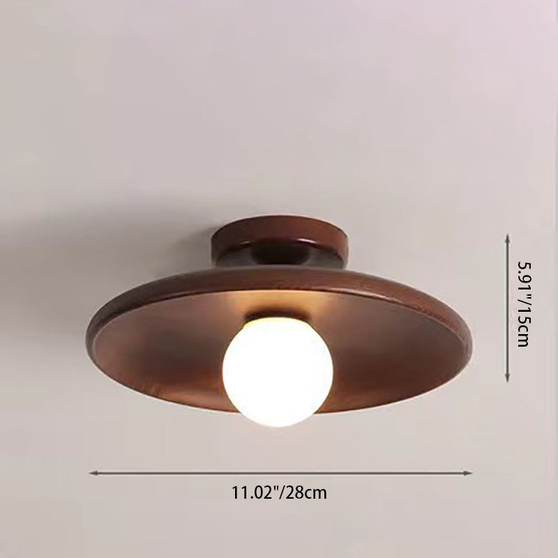 Modern Simplicity Rubberwood Glass Round 1-Light Semi-Flush Mount Ceiling Light For Hallway Lumendat