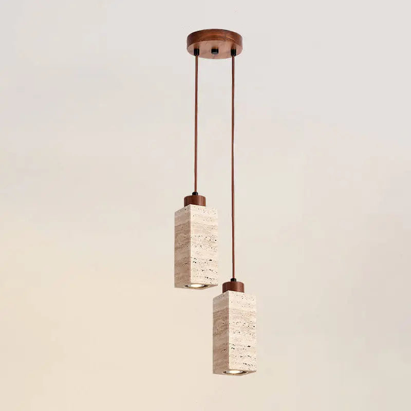 Japanese Wabi-sabi Solid Wood Stone 1/2/3-light Island Light Chandelier BulbSquare