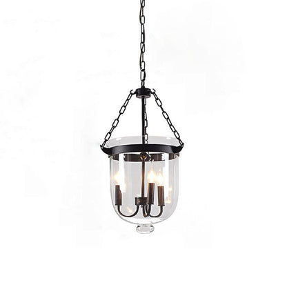 Traditional Rustic Round Glass Bucket Iron Candelabra 3-light Chandelier for Living Room