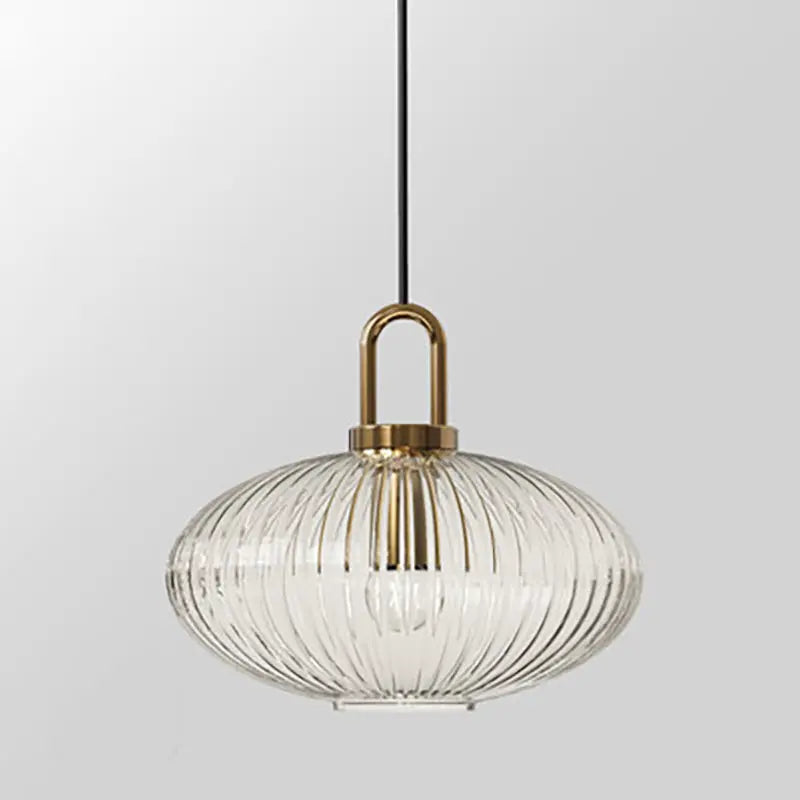 Contemporary Nordic Round Oval Pumpkin Stainless Steel Striped Glass 1-light Pendant Light for Living Room BulbSquare