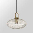 Contemporary Nordic Round Oval Pumpkin Stainless Steel Striped Glass 1-light Pendant Light for Living Room BulbSquare