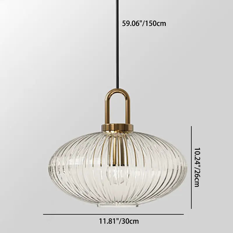Contemporary Nordic Round Oval Pumpkin Stainless Steel Striped Glass 1-light Pendant Light for Living Room BulbSquare