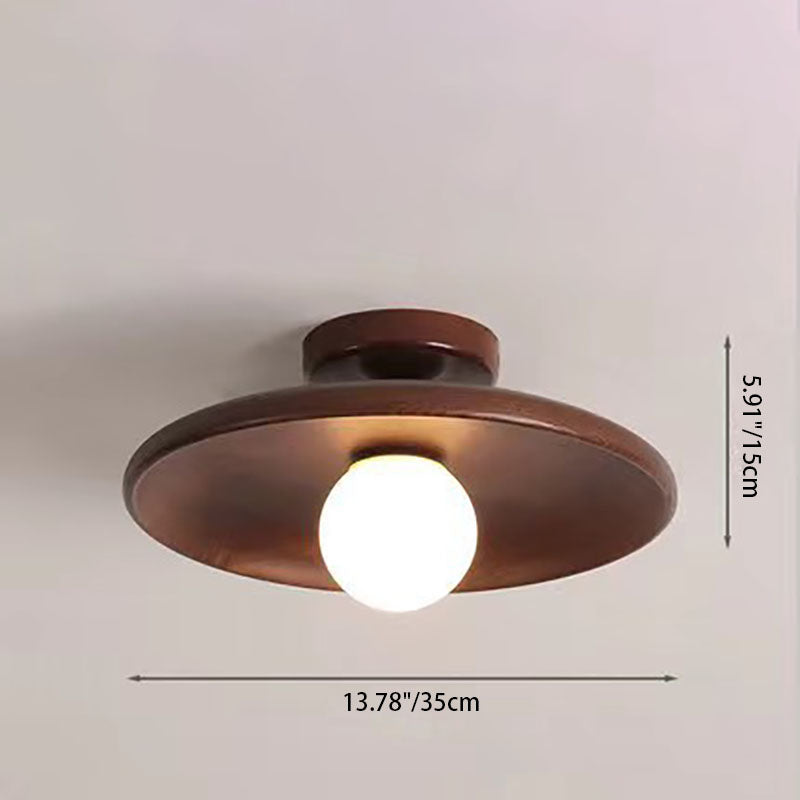Modern Simplicity Rubberwood Glass Round 1-Light Semi-Flush Mount Ceiling Light For Hallway Lumendat