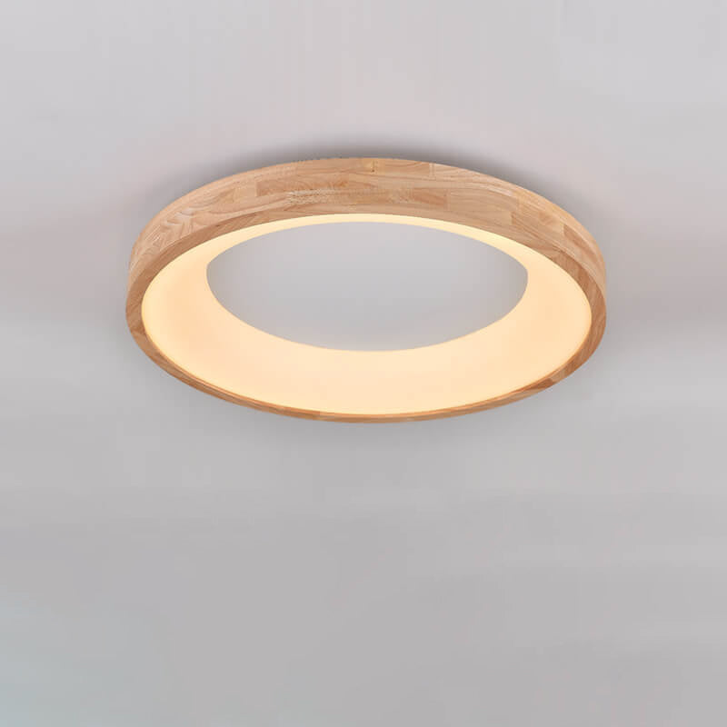 Nordic Minimalist Log Wood Round LED Flush Mount Ceiling Light Lumendat