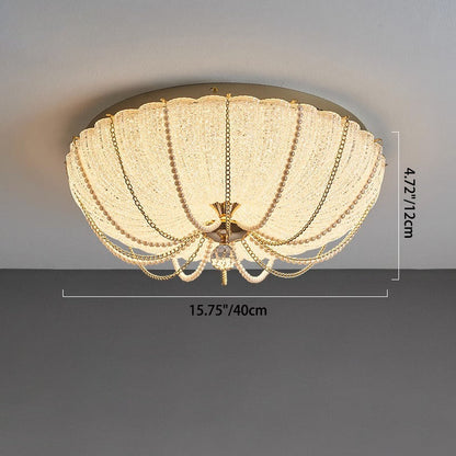 Modern Art Deco Pumpkin Half Round Iron Crystal LED Flush Mount Ceiling Light for Bedroom