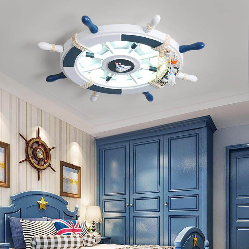 Lumendat Creative Cartoon Plastic Sailboat Helmsman LED Flush Mount Ceiling Light Lumendat