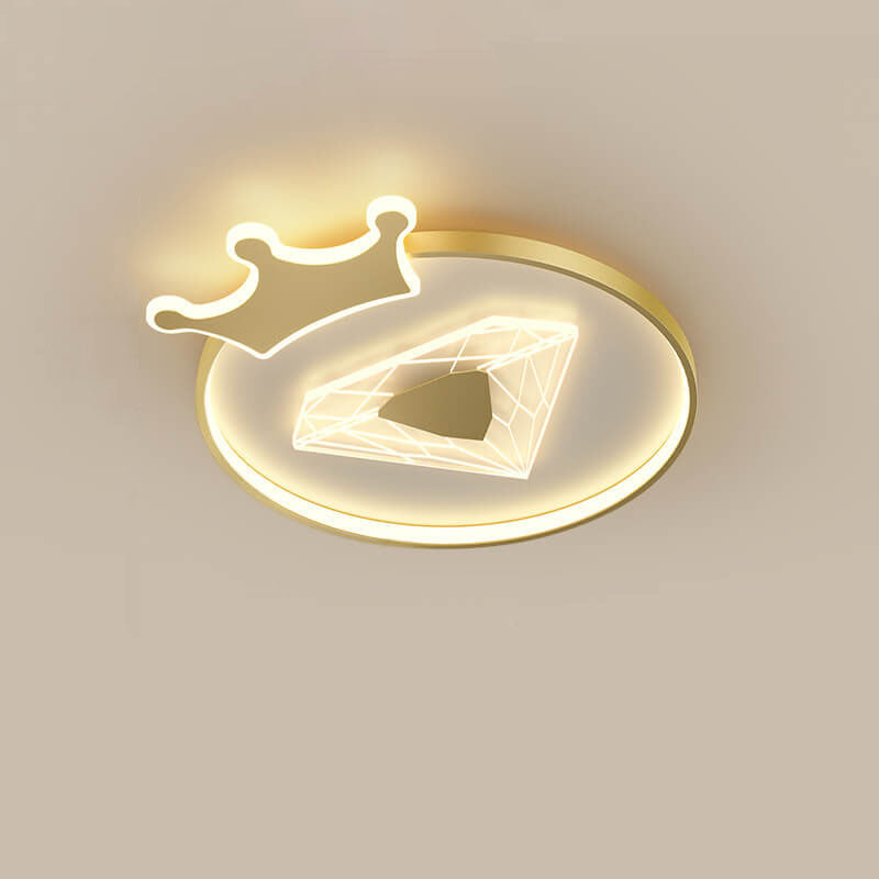 Lumendat Creative Simplicity Round Crown Diamond Acrylic Shade LED Kids Flush Mount Ceiling Light Lumendat
