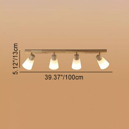 Traditional Vintage Wood Glass Trumpet Shade 1/2/3/4-light Semi-flush Mount Ceiling Light for Living Room