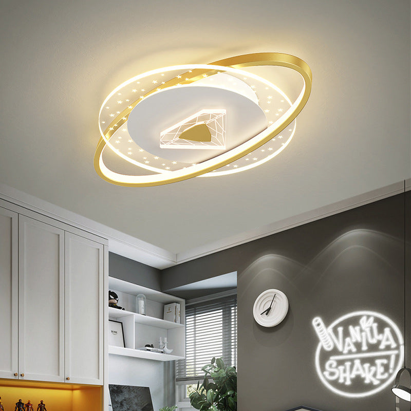 Lumendat Contemporary Creative Kids Round Circle Diamond Iron Acrylic LED Flush Mount Ceiling Light For Bedroom Lumendat
