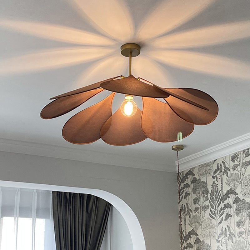 Contemporary Boho Petal Fabric Metal Lampshade 1-Light Pendant Light For Living Room Lumendat