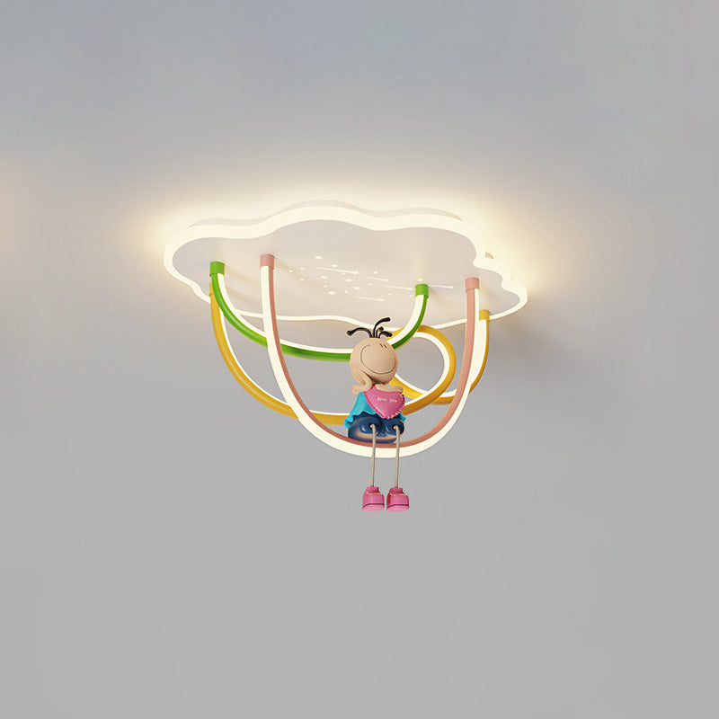 Lumendat Contemporary Creative Cartoon Astronaut Cloud Iron Aluminum Rainbow Curve LED Kids Flush Mount Ceiling Light For Bedroom Lumendat