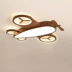 Cartoon Creative Wood Grain Aircraft LED Kids Flush Mount Ceiling Light BulbSquare