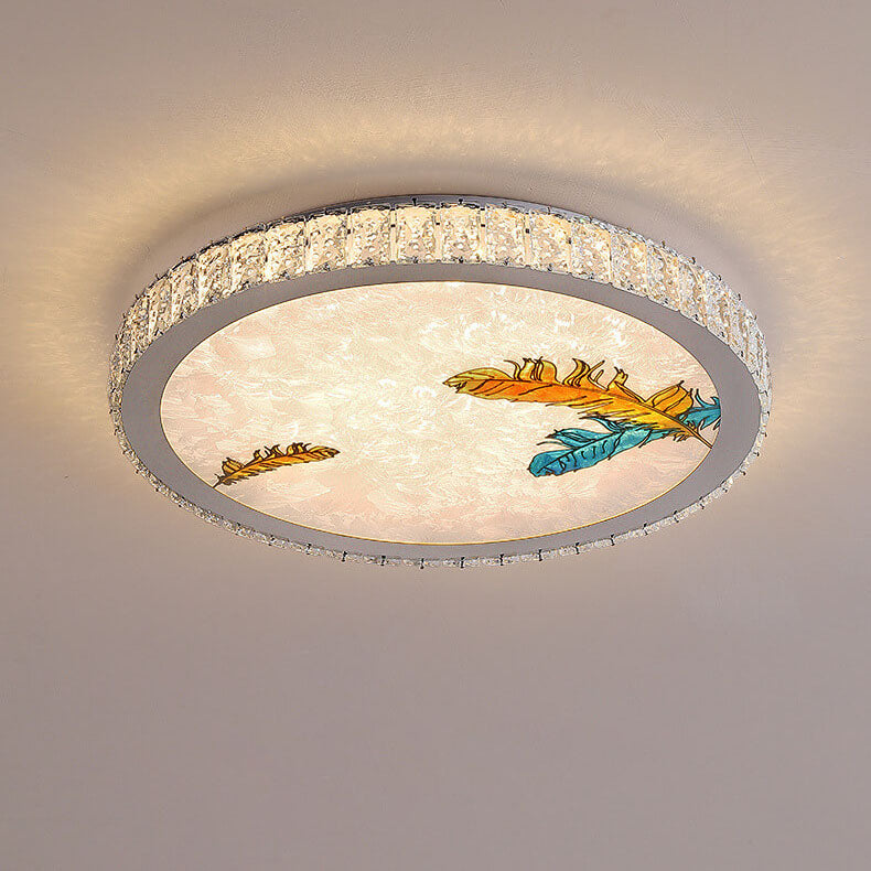 Modern Luxury Enamel Crystal Round LED Flush Mount Ceiling Light Lumendat