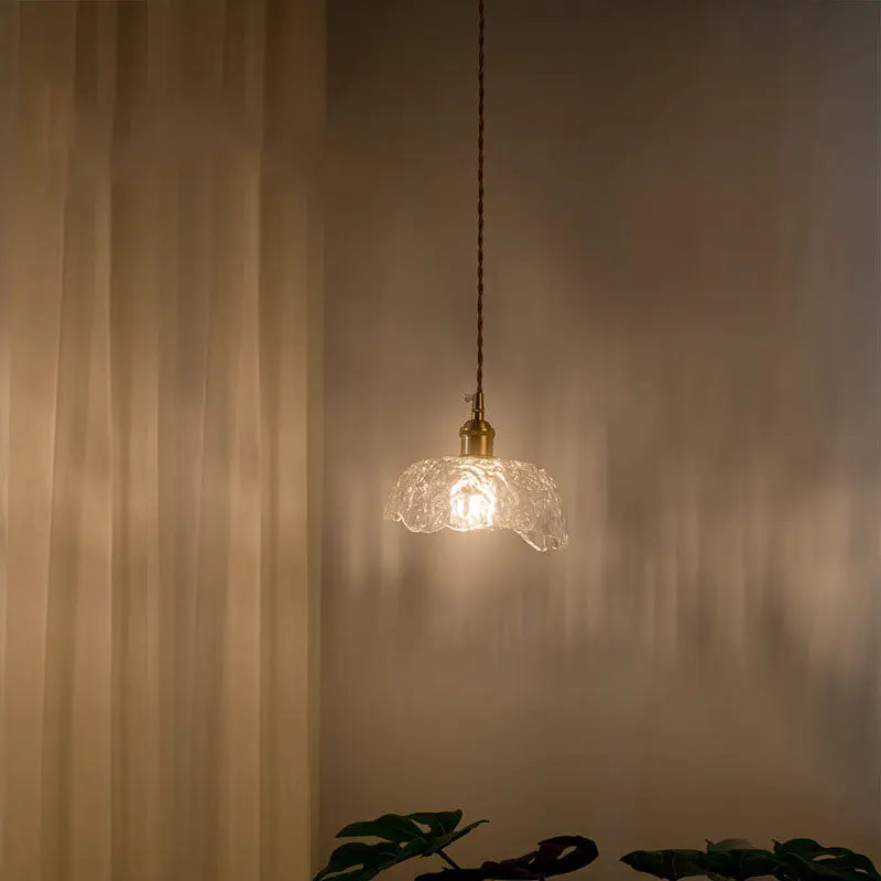 Nordic Vintage Clear Glass Flower Shape Brass 1-light Pendant Light Lumendat
