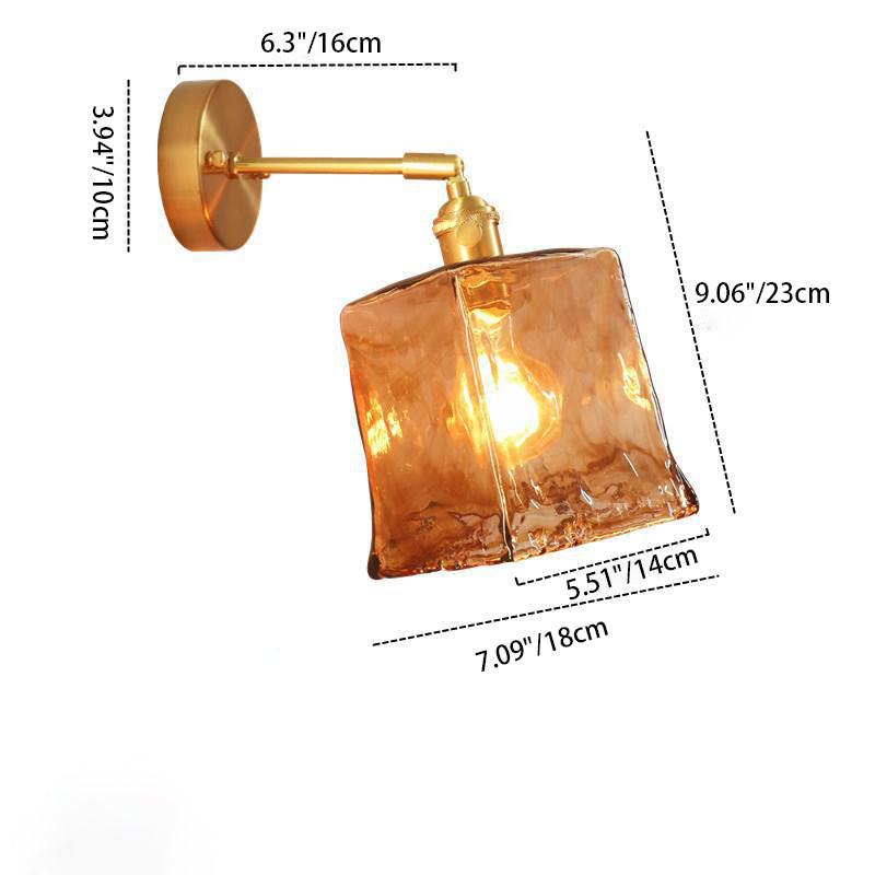 Modern Minimalist Eclectic Amber Glass Brass Iron Geometric 1-Light Wall Sconce Lamp For Living Room Lumendat
