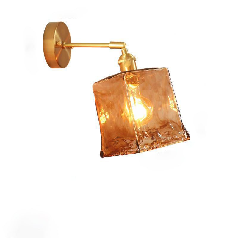 Modern Minimalist Eclectic Amber Glass Brass Iron Geometric 1-Light Wall Sconce Lamp For Living Room Lumendat